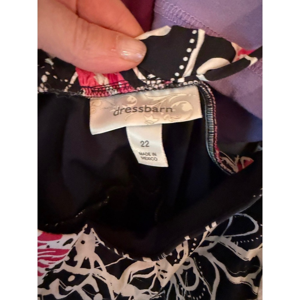 404.Dressbarn Pink Black Floral Fit Flare Dress Tulle Hem Size 22 Cute Feminine - Picture 5 of 5